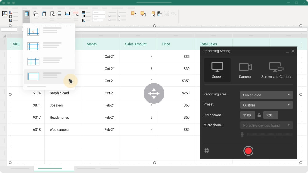 עם iSpring Suite, אתה יכול ליצור שידורי מסך באיכות גבוהה: ללכוד את כל המסך או חלק ממנו,