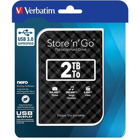 דיסק קשיח חיצוני Verbatim Store 'n' Go HDD 2.5 inch 2TB USB3.0 BLACK 53177